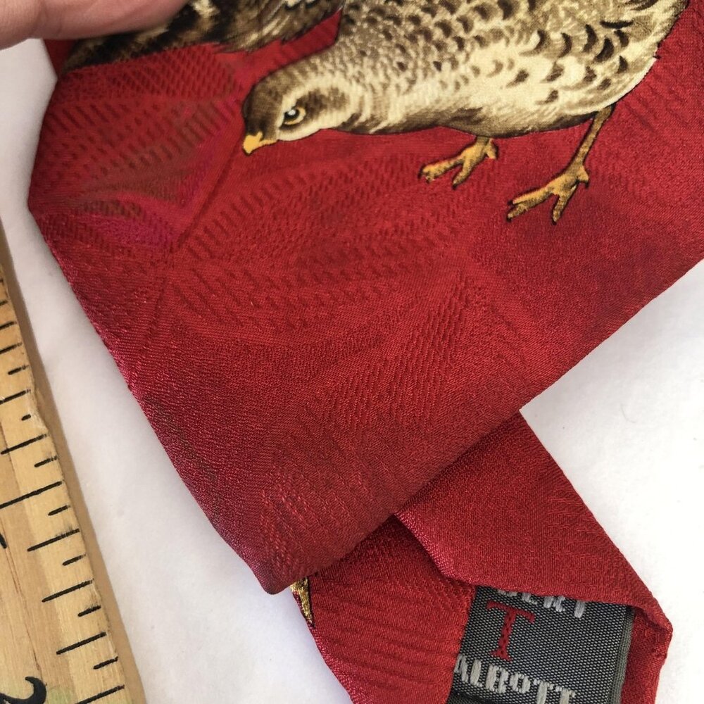 Robert Talbott Tie Mens Red Silk Pheasant Bird Hunting Wildlife Necktie Italy - Picture 9 of 11